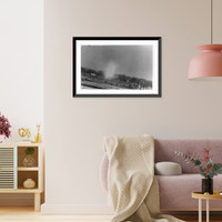 Historic Framed Print, [German airplane exploding over open field after being shot down by American plane, World War II],  17-7/8" x 21-7/8"