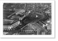 Historic Framed Print, Aerial view of the Washington, D.C., post office and railroad station (lower and center left), and the Columbus monument (right center),  17-7/8" x 21-7/8"