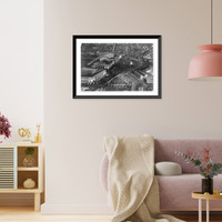 Historic Framed Print, Aerial view of the Washington, D.C., post office and railroad station (lower and center left), and the Columbus monument (right center),  17-7/8" x 21-7/8"