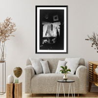 Historic Framed Print, [Helena Modjeska, full-length portrait, seated, facing left, at small table, surrounded by vases, painting, etc.],  17-7/8" x 21-7/8"