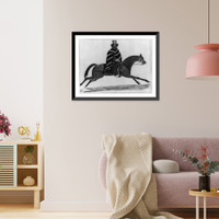 Man, possibly Colombian, wearing poncho and hat, riding horse, Historic Print