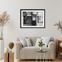 Historic Framed Print, [Interior view of steamboat showing stairway and pursers office],  17-7/8" x 21-7/8"