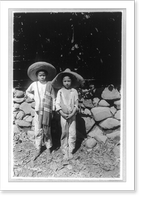 Two native children posed, standing, full-length, facing front, Mexico.photo by Eugenio B. Downing, Historic Print