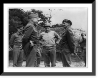 Lt. Gen. George S. Patton, Lt. Gen. Omar N. Bradley, and General Sir Bernard Montgomery, meet to discuss the progress of the French campaign, somewhere in France, Antique Print