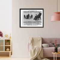 Advertisement for Shaw, Applin & Co. parlor, church & lodge furniture, illustrated with pulpit suite and man in patent reclining chair, Historic Reproduction