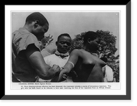 Colonial empire: African dresser giving bare-breasted girl, who was found to be infected with sleeping sickness, an injection, Vintage Poster