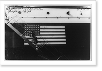 U.S. refugee going aboard USS Schodack in front of U.S. flag, Sept. 1939, Vintage Print