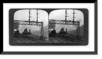 Two track levels of P.R.R. on the horseshoe curve, train rounding curve in distance 1 mile away, 100 ft. higher, Pa., U.S.A, Vintage Wall Art