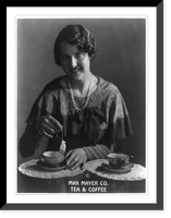 Woman holding tea bag above cup. Advertisement for Max Mayer Co, Historic Print