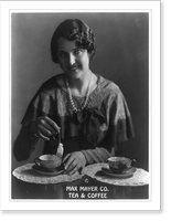 Woman holding tea bag above cup. Advertisement for Max Mayer Co, Historic Print