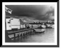 Pan Am seaplane tied to float, Midway Island, N. Pacific, Vintage Print