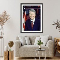 Historic Framed Print, [Jimmy Carter, head-and-shoulders portrait, facing front, next to an American flag] - 2,  17-7/8" x 21-7/8"