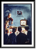Family at Thanksgiving dinner with father carving turkey; all are intently watching football on television.Alajolov. - 2 Classic, Antique Wall Art