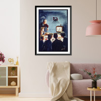 Family at Thanksgiving dinner with father carving turkey; all are intently watching football on television.Alajolov. - 2 Classic, Antique Wall Art