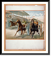 Historic Framed Print, [Harness racers moving to the left],  17-7/8" x 21-7/8"