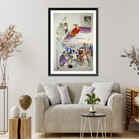 Humorous pictures showing Chinese religious practices (may include Raijin, the Japanese God of Thunder, seated in front in bottom cartoon) Classic, Antique Poster