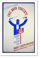 Historic Framed Print, WPA Federal Music Project of New York City presents free band concerts [at the] Bronx County Building,  17-7/8" x 21-7/8"