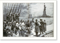 Historic Framed Print, New York - Welcome to the land of freedom - An ocean steamer passing the Statue of Liberty: Scene on the steerage deck.from a sketch by a staff artist. - 2,  17-7/8" x 21-7/8"