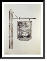 Historic Framed Print, [Hanging sign with tree, bowl and ladle in foregrd.],  17-7/8" x 21-7/8"