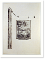 Historic Framed Print, [Hanging sign with tree, bowl and ladle in foregrd.],  17-7/8" x 21-7/8"