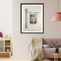 Historic Framed Print, [Hanging sign with tree, bowl and ladle in foregrd.],  17-7/8" x 21-7/8"