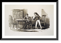 2 boys in library, with one seated at table with book - 2, Vintage Print