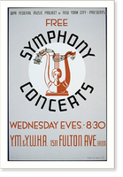 Historic Framed Print, WPA Federal Music Project of New York City presents free symphony concerts,  17-7/8" x 21-7/8"