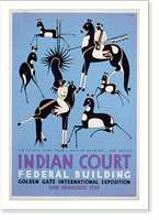 Indian court, Federal Building, Golden Gate International Exposition, San Francisco, 1939 Antelope hunt from a Navaho drawing, New Mexico.Siegriest, Vintage Poster