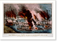 Com. Farragut's fleet, passing the forts on the Mississippi, April 24th 1862 The U.S. Frigate Mississippi destroying the rebel ram Manassas. - 2, Historic Print