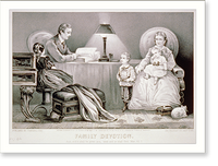 Historic Framed Print, Family devotion: Ask, and it shall be given you; seek and ye shall find, Matt. VII.7,  17-7/8" x 21-7/8"