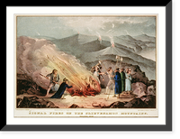 Signal fires on the Slievenamon Mountains - Ireland, 1848.Lith. & pub. by N. Currier, 152 Nassau St. Cor. of Spruce N.Y, Vintage Wall Art