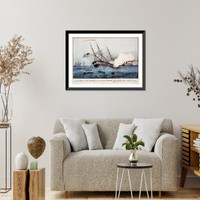 Historic Framed Print, The sinking of the Cumberland" by the iron clad "Merrimac,  off Newport News Va. March 8th 1862,  17-7/8" x 21-7/8"