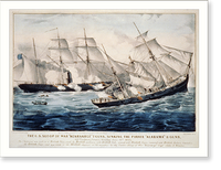 The U.S. sloop of war Kearsarge" 7 guns, sinking the pirate "Alabama" 8 guns: off Cherbourg, France, Sunday June 19th. 1864" - 2 Classic, Antique Print