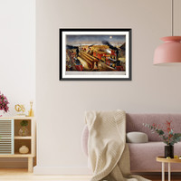 Night scene at an American railway junction: Lightning Express, Flying Mail, and Owl Trains, on time".Parsons & Atwater del." - 2, Vintage Wall Art