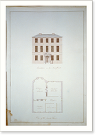 Houses and a church (Buildings Erected or Proposed to be Built in Virginia"). Main Street elevation, 2nd floor plan" - 2, Vintage Poster