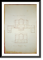 Houses and a church (Buildings Erected or Proposed to be Built in Virginia"). Basement and principle story floor plan" - 2, Antique Print
