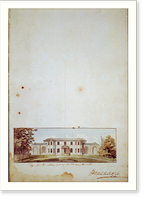 Houses and a church (Buildings Erected or Proposed to be Built in Virginia"). Entrance, Mill Hill - elevation" - 2, Vintage Poster