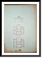 Houses and a church (Buildings Erected or Proposed to be Built in Virginia"). Front elevation and floor plans" - 3, Antique Print