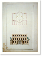 Houses and a church (Buildings Erected or Proposed to be Built in Virginia"). South front elevation and attic plan" - 2 Classic, Vintage Wall Art