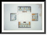 Houses and a church (Buildings Erected or Proposed to be Built in Virginia"). Dining room plan with elevations" - 2, Antique Print