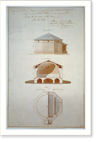 Powder magazine for the Navy Department, Gosport Navy Yard, Portsmouth, Virginia. Elevation, section, plan - 3, Vintage Print
