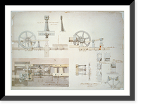 Steam engine, Washington Navy Yard, Washington, D.C. Plan of the forge tilt-hammer - 3, Historic Print