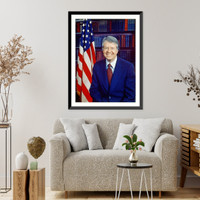 Historic Framed Print, [Jimmy Carter, head-and-shoulders portrait, facing front, next to an American flag] - 3,  17-7/8" x 21-7/8"