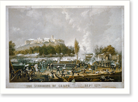 The storming of Chapultepec Sept. 13th 1847.drawn on stone, printed in colours. by Sarony & Major ; from a painting by Walker in the possesion of Capt. Roberts, U.S.A. - 2 Antique Wall Art Pr