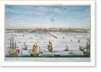 Historic Framed Print, A south east view of the great town of Boston in New England in America.I. Carwitham sculp. - 2,  17-7/8" x 21-7/8"