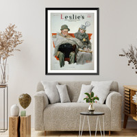 Historic Framed Print, Fact and Fiction" [old man reading newspaper beside young woman reading book]",  17-7/8" x 21-7/8"