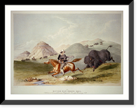 Historic Framed Print, Buffalo hunt, chasing back,  17-7/8" x 21-7/8"