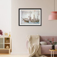 Steamboat, possibly U.S.S. Susquehanna, shown during Commodore Oliver Hazard Perry's first landing at Kurihama, Japan, July 8, 1853, Vintage Wall Art