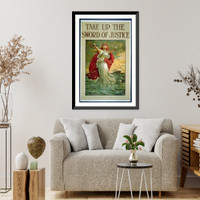 Historic Framed Print, Take up the sword of justice.B.P. ; printed by David Allen & Sons Ld., Harrow, Middlesex.,  17-7/8" x 21-7/8"