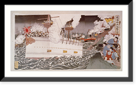 Sino-Japanese war, 1894-5; Japanese battleship bombarding Chinese shore fortifications, Antique Poster